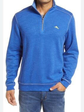 The Tommy Bahama Men's Tobago Bay Half Zip  Sweatshirt Blue XL